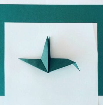 Turkusowy ptak origami na białym i turkusowym tle